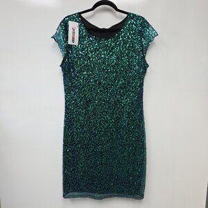 PrettyGuide Dress Womens XL Green Sequin Sheath Mini Short Sleeve Cocktail Party